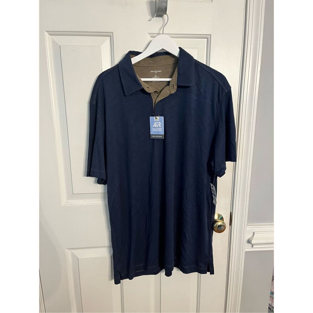 Van Heusen Air Navy Classic Fit All Over Cool Polo Shirt sz XL NWT